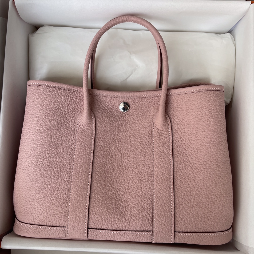 Hermes Garden Party 36cm Tote Handbag In Pink Clemence Leather